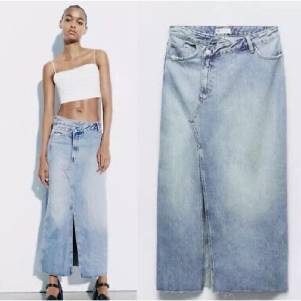 ZARA Denim Midi Skirt